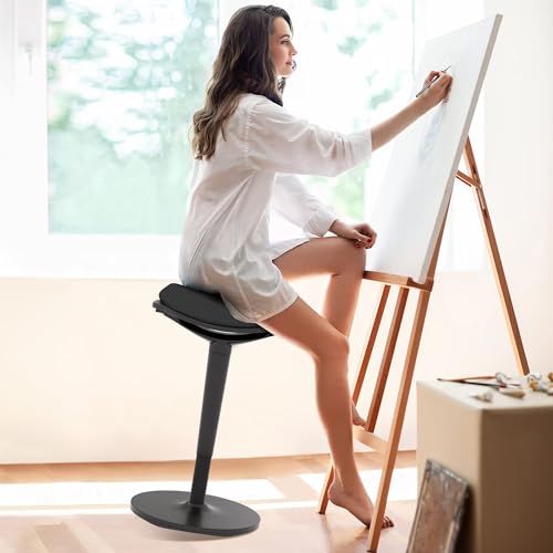 Image of HOMCOM Standing Desk Chair, Ergonomic Backless Wobble Stool, Height Adjustable Tall Office Chair 22.2-28.1 Inches, Active Learning Stool for Office Desks, with Rocking Motion, Padded, Black