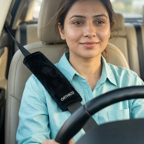 Image of Car Seat Belt Cushion (Pack of 2), Soft Seat Belt Cover Set for Shoulder, Universal Strap Pads for All Cars, Backpack, Purse and Travel Bag (Black Color, 12 Inch Length)