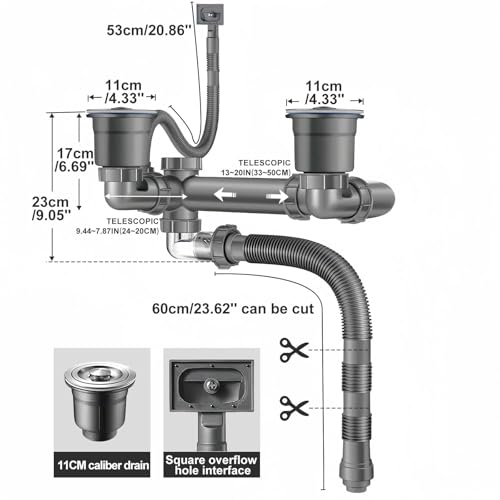Kit Drenaje Cocina Doble Fregadero Ajustable QruiLanTu miniatura 2