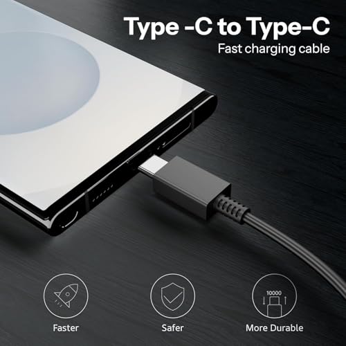 Image of Type C to Type C Mobile SuperFast Charging Cable for Data Transfer Galaxy A55 /M55 /F55 /F15 /M15 /A14 /A34 /F23 /M14 /M34 /M33 /S21fe /S22 /S23 /S23 Fe 5G /S24, White (Free Cable Protector)