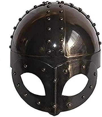 Nautical-Mart Black Plated Antique Medieval Viking Mask Helmet | Premium Quality Soldier Helm Adult with Liner & Strap| Cosplay (Black Plated)