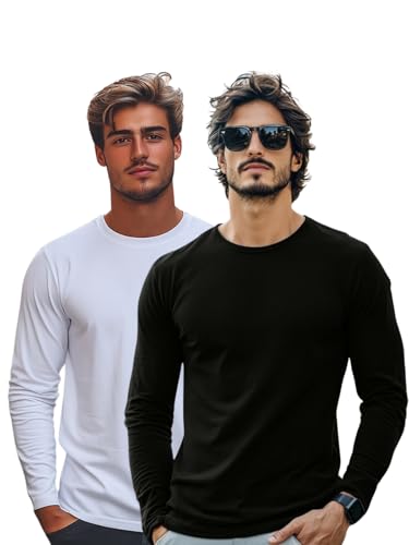 Image of Veirdo Pure Cotton Round Neck Regular Fit Solid Full Sleeve T-Shirt Combo for Men & Boys (Pack of 2 Available in Size S to 2XL)