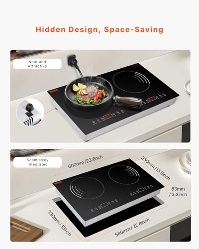 Image of VEVOR Induction Cooktop, 1800W Electric Countertop Burner with 9 Power Settings, 2 Burner Touch Control Stove, Built-in Induction Cooktop, Include 99-Min Timer, Child Safety Lock, Glass Surface