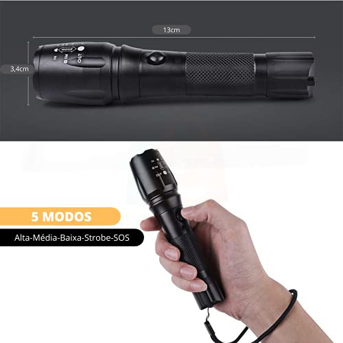 Lanterna Tática Recarregável LED T6 X9000