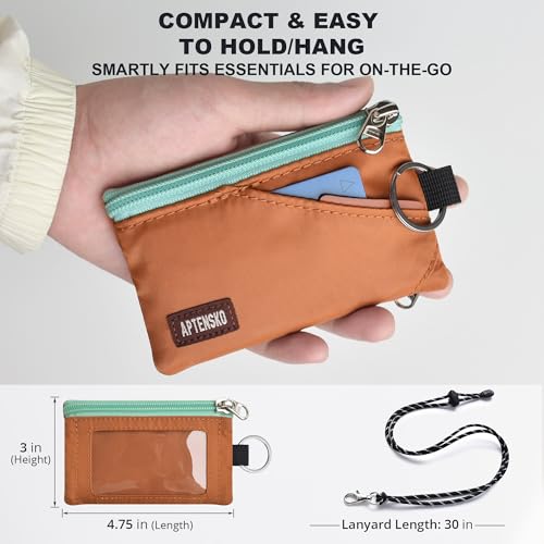 Image of RFID Blocking Travel Wallet with Adjustable Lanyard, Small Nylon Zipper Pouch and Badge Holder for ID, Credit Cards, Cash, Keys, Commuters (Rust)