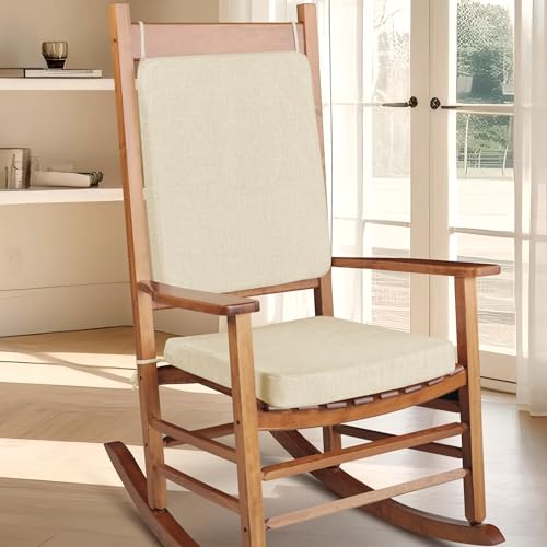 FlyGulls Rocking Chair Cushion Set with Machine Washable Cover Non-Slip Rocking Chair Cushions Indoor Seat and Back Pads with Ties 1 Pack, 2 Piece Set, 20
