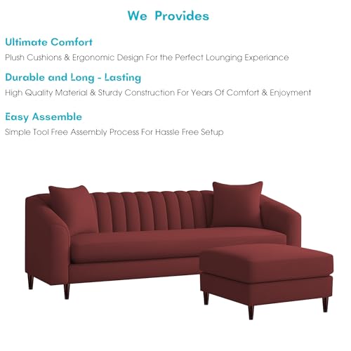 Image of Casaliving Doraldo 4 Seater L Shape Convertible Sofa Set for Living Room, 3 Seater & Ottoman Modular Sectional Couch for Small Space (Maroon Colour) Fabric