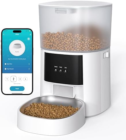Automatic Cat Feeder, 5G&2.4G WiFi Cat Food Dispenser with APP Control, 4L Timed Pet Feeder for Pet Dry Food, 1-10 Meals Per Day, Up to 10s Meal Call for Cat & Dog