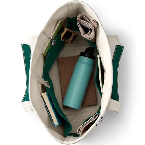 Image of Lands' End Open Canvas Tote Large Long Handle Natural /bright Spruce