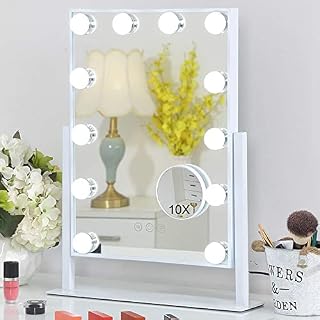 FENCHILIN Hollywood Vanity Mirror with Lights Hollywood Makeup Mirror with 12 LED Bulbs Lighted Vanity Mirror 360 Rotation Smart Touch Control Light Up Makeup Mirror 10x Magnifier