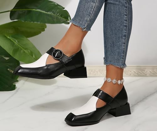 Women's Oxford Shoes Chunky Heel Pumps Shoes Women Black Faux Leather Comfortable Casual Womens Dress Shoes4