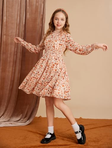 GRACE KARIN Girls' Fall Long Sleeve Dresses Kids Floral Winter Formal Dress Girl Casual Fancy Midi Clothes Size 6-144