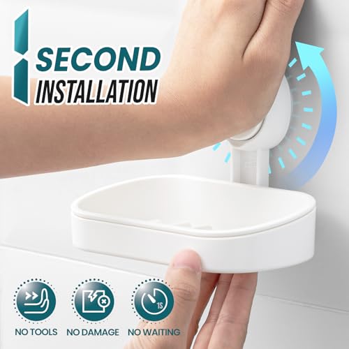 Image of TAILI Soap Holder, Soap Dish for Shower Suction Cup, Bar Soap Holder, White