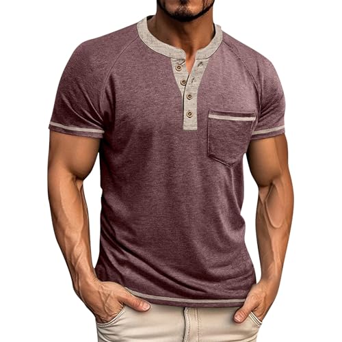 Mens Slim Fit Henley Shirts Short Sleeve Casual Button T-Shirts Basic Tee Shirt Summer Vintage Tshirts with Pocket