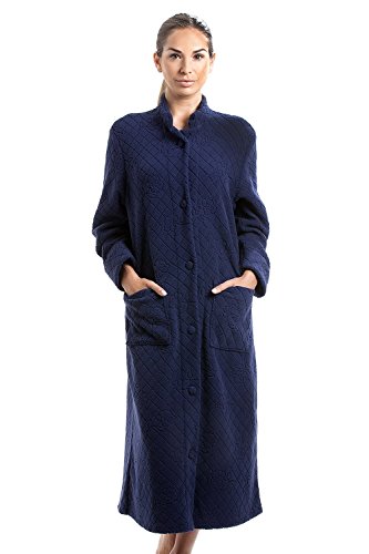 Camille Femme Molleton Doux Floral Pleine Longueur Bouton vers Le Haut Manteaux De Maison 40-42 Navy Blue