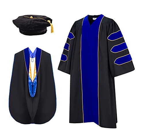 UIALECG Unisex Deluxe Doctoral Graduation Gown Doctoral Hood and PhD Tam 8 Sided Package