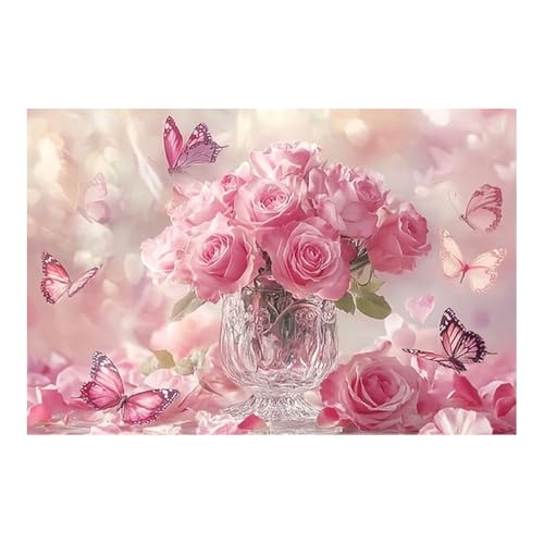 Toile Bouquet Roses Roses Papillons pour Habiller un Mur Vide Grand Poster Fleur 70x100