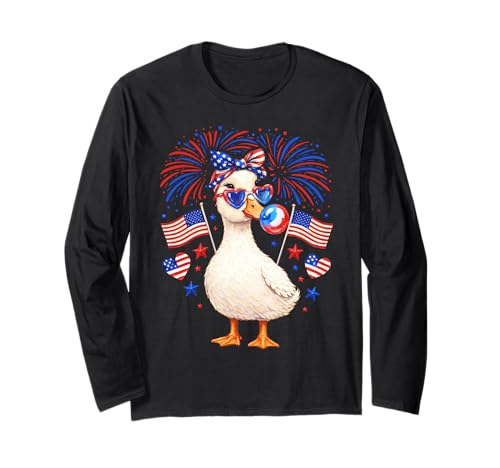 4th of July Goose Fireworks Patriotic Girl Women Kid Long Sleeve T-Shirt
