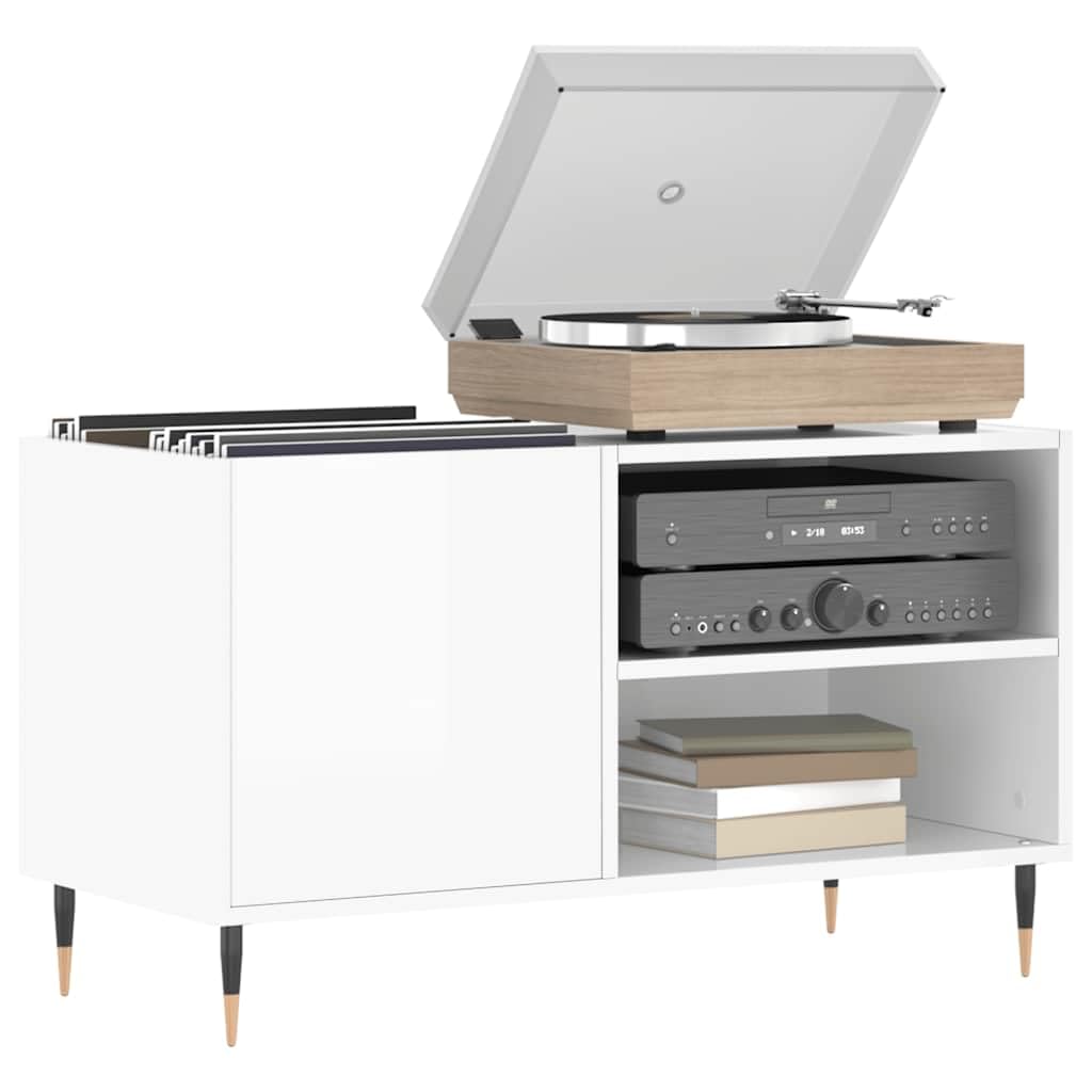Armadio per dischi in vinile bianco lucido, 85 x 38 x 48 cm, in legno e ferro, scaffale in vinile per dischi e giradischi, armadio per fono
