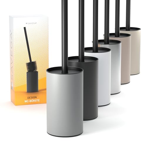 SAVEGA - Silikon Klobürste Edelstahl - Hygienische WC-Bürste mit modernem Bürstenhalter - Design Klobürste mit Spritzschutz - Toilet Brush - grau