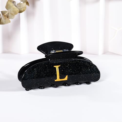 Image of LILIE&WHITE Acrylic Letter Hair Clips For Women Stylish L Monogram Hair Claw Alphabet Hair Clip Fashion Glitter Claw Clips Elegant And Durable Hair Accessory Large Hair Clips Black L