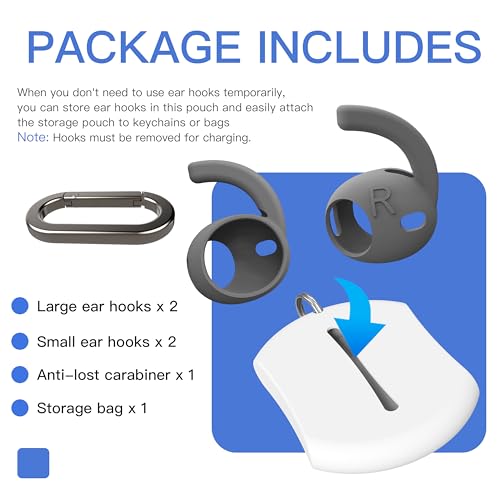 DamonLight 4 Pairs Ear Hooks for AirPods Pro 3 [Added Storage Pouch] Anti Slip Sport Ear Tips Accessories Compatible with AirPods Pro 3rd Generation [2025 Released] S & L (Gray) by DamonLight - Image 7