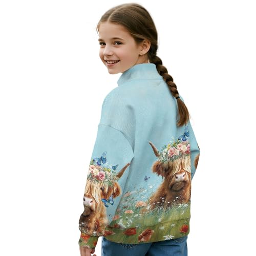 Image of AmzPrint Girls Graphic Quarter Zip Coat Long Sleeve Lightweight Oversized Athletic Running Hoodies For Kids Teen Girls