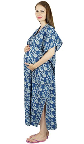 Bimba Nursing Kaftan Gown Maternity Gown, Hospital Delivery Gown- Front Buttons Blue #TOP4