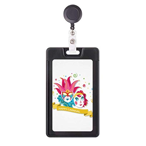 Porte-badge rétractable double masque Carnaval de Venise avec enrouleur robuste