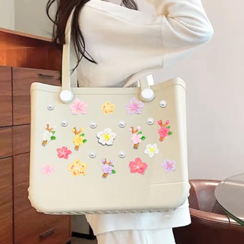 Accessories for Bogg Bag, Colorful Flowers and Pearls Decoration for Bogg Bag Charms, Compatible with Women Rubber Beach Bag Tote Handbag（23 Pcs）4
