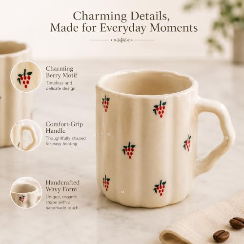 Image of The Earth Store Cream Grapes Coffee Mug - 300ML Ceramic Coffee Mugs Set of 6 | Microwave & Dishwasher Safe Mugs for Gift | Home | Office | Restaurant | Daily Use