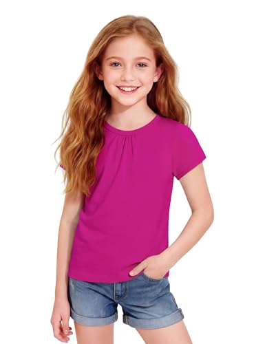 Image of Girls Short Sleeve Shirts Cotton Crew Neck T-Shirt Kids Plain Tees Tops Size 5-12 Years