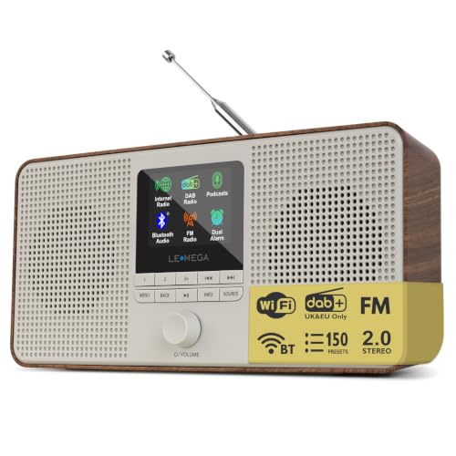 Lemega IR4 Pro Internet Radio with DAB/DAB+ & FM, Bluetooth Streaming, Podcast Player, Dual Alarm, 150 Presets, Colour Display, Mains or AA Battery (Walnut)