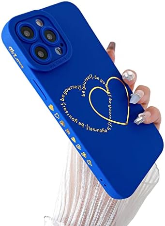 ankofave for iPhone 13 Pro Max Case for Women Girls Cute, Gold Plated Letter Double Heart Case Soft Shockproof, Full Camera Lens Protective Phone Cases for iPhone 13 Pro Max 6.7 inch- Dark Blue