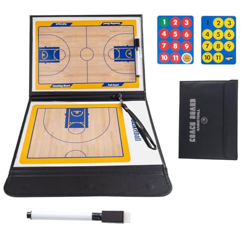 KKLM バスケットボール 作戦ボード マグネット バスケ バスケットボール 戦術ボード A4サイズ 折りたたみ マグネット式 コーチ指導用 作戦盤 持ち運びやすい 試合練習両用 ホワイト 磁石コマ 水性マーカー 取り外しストラップ付き 4点セット