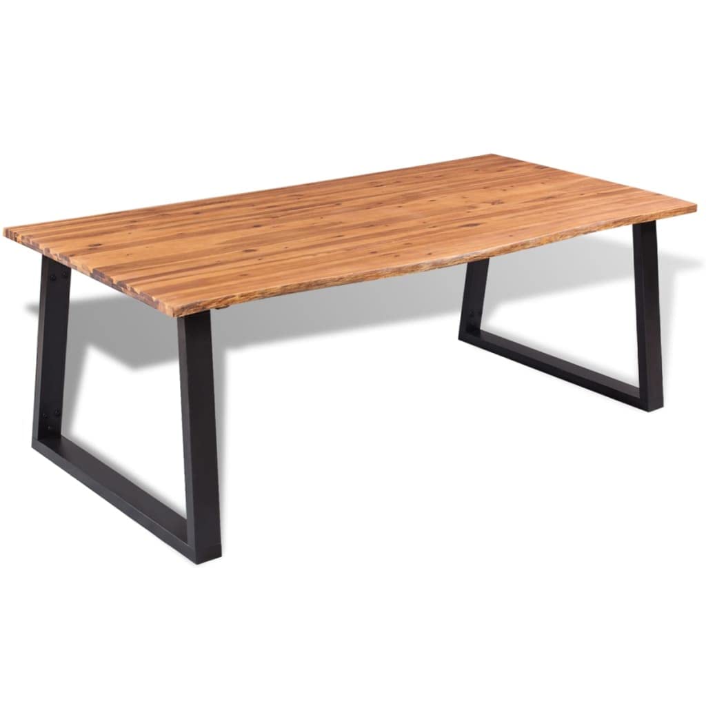 Stół z litego drewna akacjowego 200 x 90 cm z rustykalnym blatem i metalowymi nogami w kształcie litery U, do jadalni i kuchni, trwały, naturalny design z widocznym rysunkiem słojów,