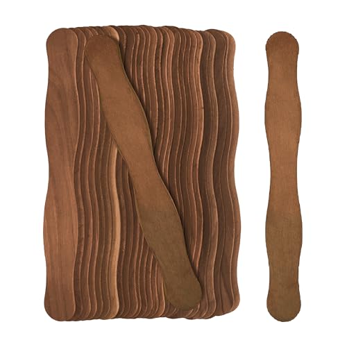 Mandala Crafts Wavy 8 Inch Brown Natural Wooden Fan Handles Sticks