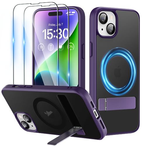 Coque iPhone 15 Plus MagSafe béquille métallique invisible et verre de protection