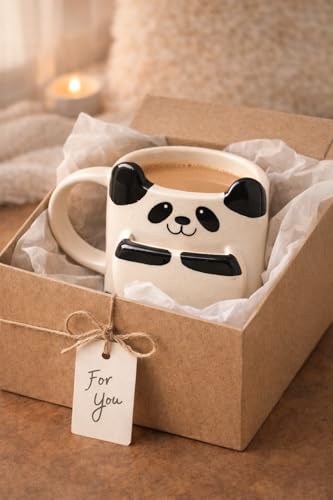 Image of Valentine's Gift Cute Panda Couple Mug - 3D Sculpted Ceramic Animal Mug for Romantic Gifting by GupShupCups