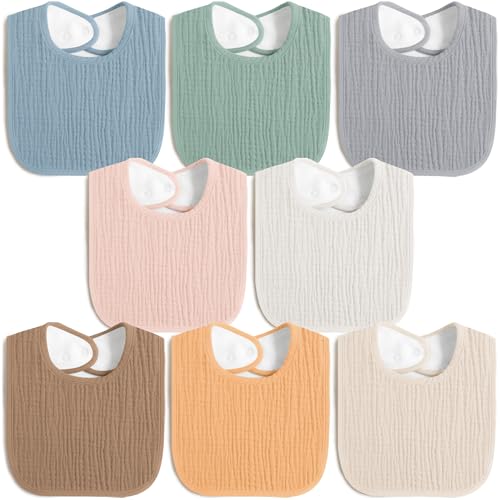 Image of MairMore 8 Pack Muslin 100% Cotton Baby Bibs for Unisex, Soft and Absorbent Gender Neutral Set for Feeding and Drooling
