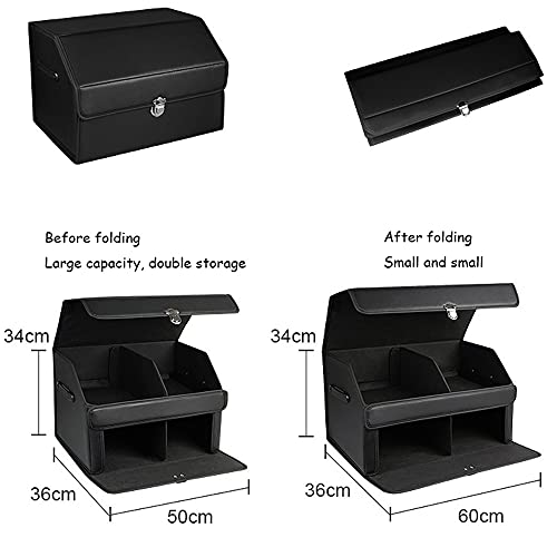 Organizador de maletero de coche, caja de almacenamiento impermeable con base antideslizante, contenedor plegable de 2 niveles para SUV, sedanes, camping, artículos esenciales de viaje, piel sintética