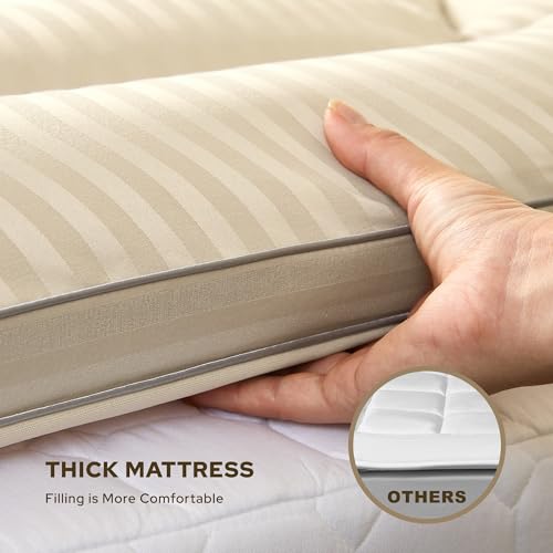 Image of BEDLORE Full Mattress Topper, Thick Pillow Top Pad for Back Pain Relief, Soft Mattress Cover with Deep Pockets 6-15 inch（Beige）