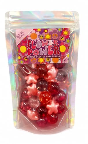 Image of Flower Power 30 Pack Bath Pearl Assortment. Lilly, Lavender and Lychee scents. Moisturising for Skin. 90's Nostalgic Throwback. Millenial Fun Gift. Lasts 15 Baths.