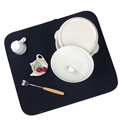 Soldmore7 Mikrofaser-Trockenmatte für Küche, Coutertop Abtropfmatte, wasserabsorbierend, Schwammtrocken-Matte, doppelseitiges Mikrofaser-Trocknen, Schwarz , Free Size Cover