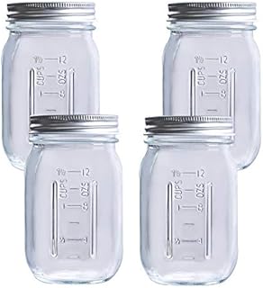 MEETOZ Glass Regular Mouth Mason Jars, 17 oz Clear Glass Jars with Silver Metal Lids for Sealing, Canning Jars for Food Storage(4PACK) (Style B)