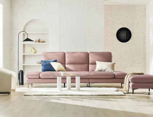 Image of Fabrique Ineffable Leatherette 4 Seater with Puffy Moden Design Light Purple Sofa Set with Moveable Armrest | Comfortable Furniture for Home Office & Living Room | Easy to Move Stainless Steel Legs