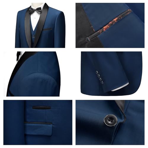 KUDMOL Mens 3 Pieces Suit Slim Fit One Button Shawl Lapel for Wedding Prom Blazer Vest Trousers Set - Image 6