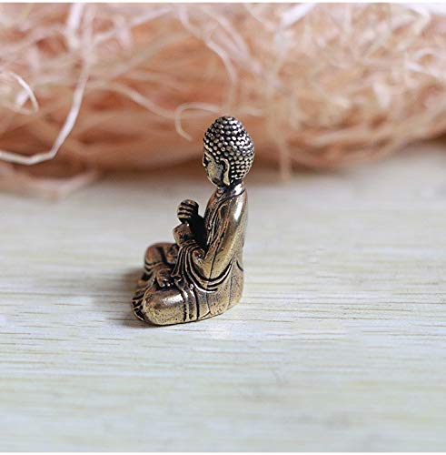 Crafts Exquisite Mini-Sakyamuni-Statue aus Messing, wertvolle Skulptur, meditierend, antiker Stil, Heimdekoration