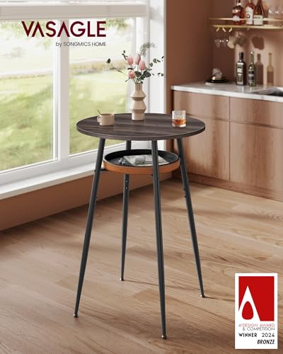 Image of VASAGLE EKHO Collection - Bar Table with Storage, Round High Pub Table, Synthetic Leather with Stitching, Mid-Century Modern, Kitchen Home Bar, Living Room, Easy Assembly, Ash Brown and Caramel Brown
