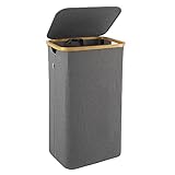 Bathola Wäschekorb mit Deckel,Wäschekorb mit herausnehmbaren Weiß Atmungsaktiv Wäschesack - Wäschesortierer für Bade | Schlafzimmer Wäschesammler Laundry Baskets Wäschebox faltbar mit 100L | Grau
